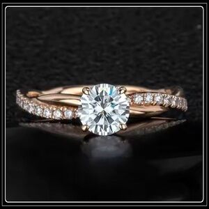 ROSE GOLD SIMULATED DIAMOND PAVE TWIST SOLITAIRE RING